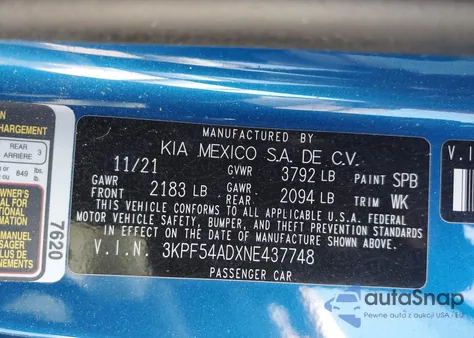 2022 Kia Forte Gt Line z USA, uszkodzony, nr VIN 3KPF54ADXNE437748